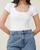 Solid Color Short Sleeves Skinny Square-neck T-Shirts Tops