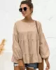 Casual Long Sleeves Puff Sleeves Solid Color Round-Neck T-Shirts Tops