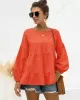 Casual Long Sleeves Puff Sleeves Solid Color Round-Neck T-Shirts Tops