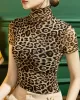 Urban Skinny Leopard High-Neck T-Shirts Tops