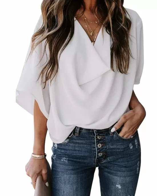 Original Irregular Casual Solid Color Pleated T-Shirt Top