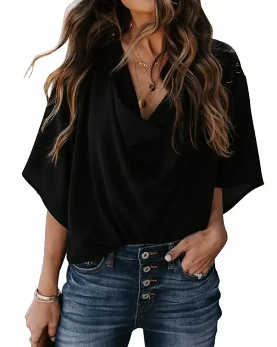 Original Irregular Casual Solid Color Pleated T-Shirt Top