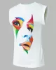 Original Casual High-Neck Cap Sleeves Face Printed T-Shirt Top