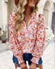 Casual Loose Floral Printed V-Neck T-Shirt