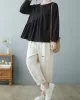 Casual Loose Long Sleeves Solid Color Round-Neck T-Shirts Tops