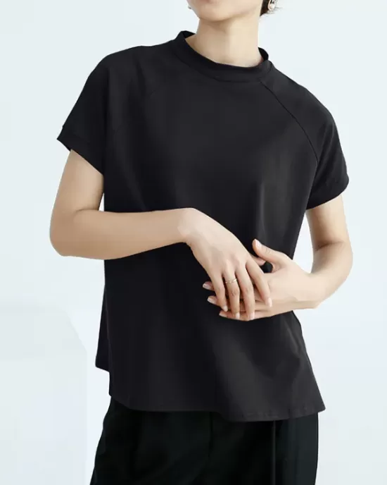 Casual Short Sleeves Loose Solid Color Stand Collar T-Shirts Tops