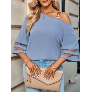 Casual Loose Half Sleeves Solid Color One-Shoulder T-Shirts Tops