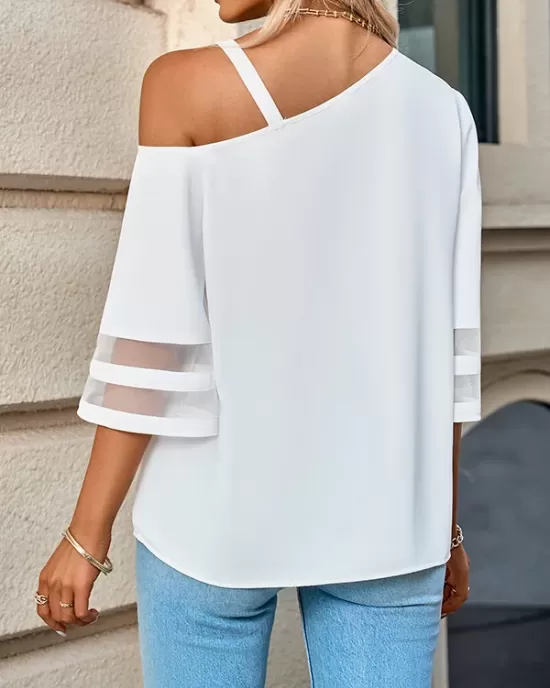 Casual Loose Half Sleeves Solid Color One-Shoulder T-Shirts Tops