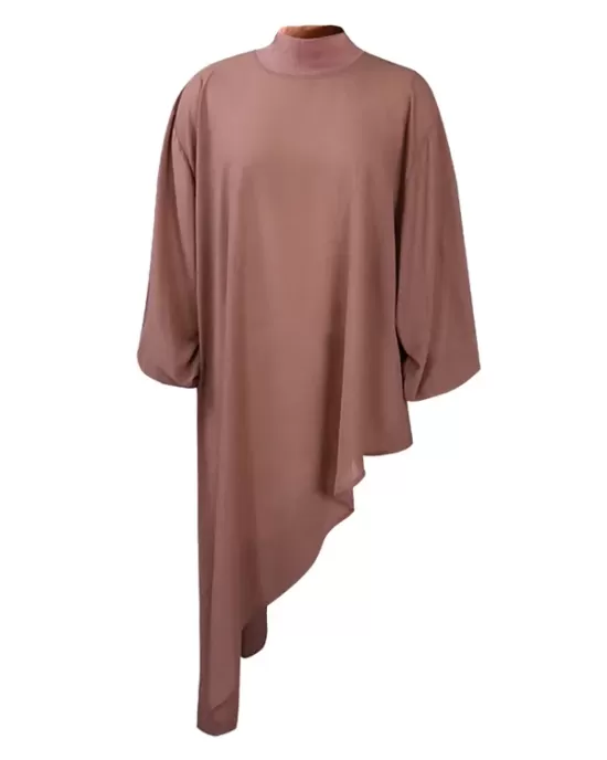 Loose See-Through Long Sleeves Asymmetric Solid Color High-Neck T-Shirts Tops