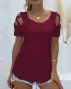 Original Creation Short Sleeves Hollow Solid Color Round-Neck T-Shirts Tops