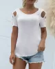 Original Creation Short Sleeves Hollow Solid Color Round-Neck T-Shirts Tops