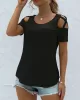 Original Creation Short Sleeves Hollow Solid Color Round-Neck T-Shirts Tops