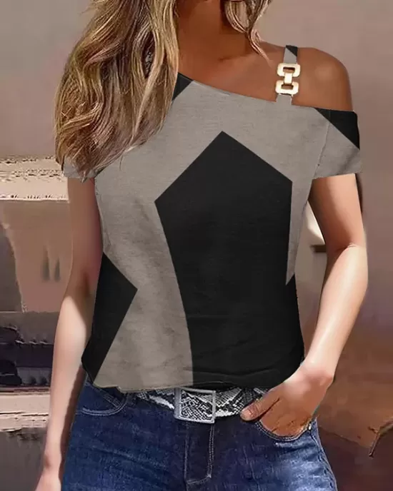 Printed One-shoulder T-Shirts Tops