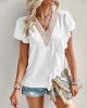 Applique Split-Joint Loose Short Sleeves V-Neck T-Shirts Tops