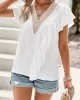 Applique Split-Joint Loose Short Sleeves V-Neck T-Shirts Tops