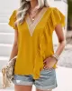 Applique Split-Joint Loose Short Sleeves V-Neck T-Shirts Tops