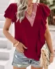 Applique Split-Joint Loose Short Sleeves V-Neck T-Shirts Tops