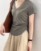 Solid Color Irregular clipping Short Sleeves V-neck T-Shirts Tops