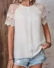 See-Through Lace Split-Joint Loose Short Sleeves Round-Neck T-Shirts Tops