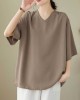 Solid Color Loose Short Sleeves V-Neck T-Shirts