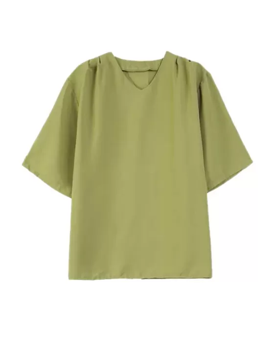 Solid Color Loose Short Sleeves V-Neck T-Shirts