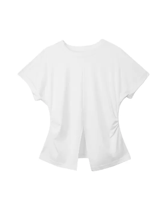 Pleated Solid Color Split-Front Split-Joint Batwing Sleeves Loose Round-Neck T-Shirts