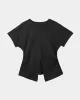 Pleated Solid Color Split-Front Split-Joint Batwing Sleeves Loose Round-Neck T-Shirts