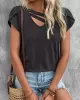 Solid Color Loose Short Sleeves V-neck T-Shirts Tops