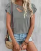 Solid Color Loose Short Sleeves V-neck T-Shirts Tops