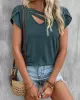 Solid Color Loose Short Sleeves V-neck T-Shirts Tops