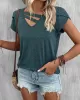 Solid Color Loose Short Sleeves V-neck T-Shirts Tops