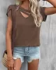 Solid Color Loose Short Sleeves V-neck T-Shirts Tops