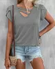 Solid Color Loose Short Sleeves V-neck T-Shirts Tops