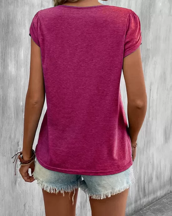 Solid Color Loose Short Sleeves V-neck T-Shirts Tops