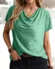 Solid Color Loose Short Sleeves U-Neck T-Shirts Tops