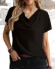 Solid Color Loose Short Sleeves U-Neck T-Shirts Tops