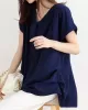 Back Pleated Solid Color Loose Short Sleeves Round-Neck T-Shirts Tops