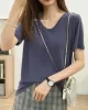 Solid Color Loose Short Sleeves U-Neck T-Shirts Tops