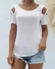 Hollow Solid Color Loose Short Sleeves Round-Neck T-Shirts Tops