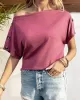 Solid Color Short Sleeves Boat Neck T-Shirts Tops