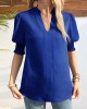 Solid Color Half Sleeves Loose V-Neck T-Shirts Tops