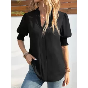 Solid Color Half Sleeves Loose V-Neck T-Shirts Tops