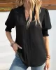 Solid Color Half Sleeves Loose V-Neck T-Shirts Tops