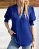 Solid Color Half Sleeves Loose V-Neck T-Shirts Tops