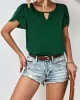 Hollow Solid Color Loose Short Sleeves Round-Neck T-Shirts Tops