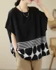 Polka Dot Split-Joint Striped Loose Short Sleeves Round-Neck T-Shirts Tops