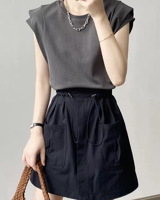 Split-Joint Loose Sleeveless Round-neck T-Shirts Tops