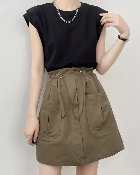 Split-Joint Loose Sleeveless Round-neck T-Shirts Tops