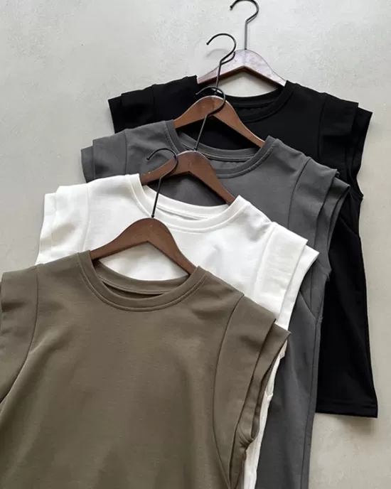 Split-Joint Loose Sleeveless Round-neck T-Shirts Tops