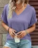 Buttoned Solid Color Loose Short Sleeves V-neck T-Shirts Tops